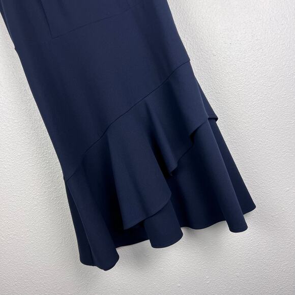 Ann Taylor Petite Navy Asymmetrical Flounce Hem Dress Size 10P Sleeveless Work - Picture 5 of 13